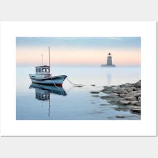 Tranquil Water Boat Serene Landscape Posters and Art